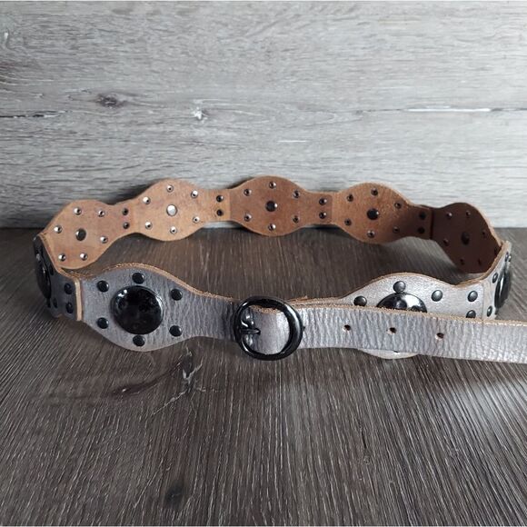 Jessica Simpson Medium Genuine Leather Embellished Studded Metallic Belt - Picture 1 of 7